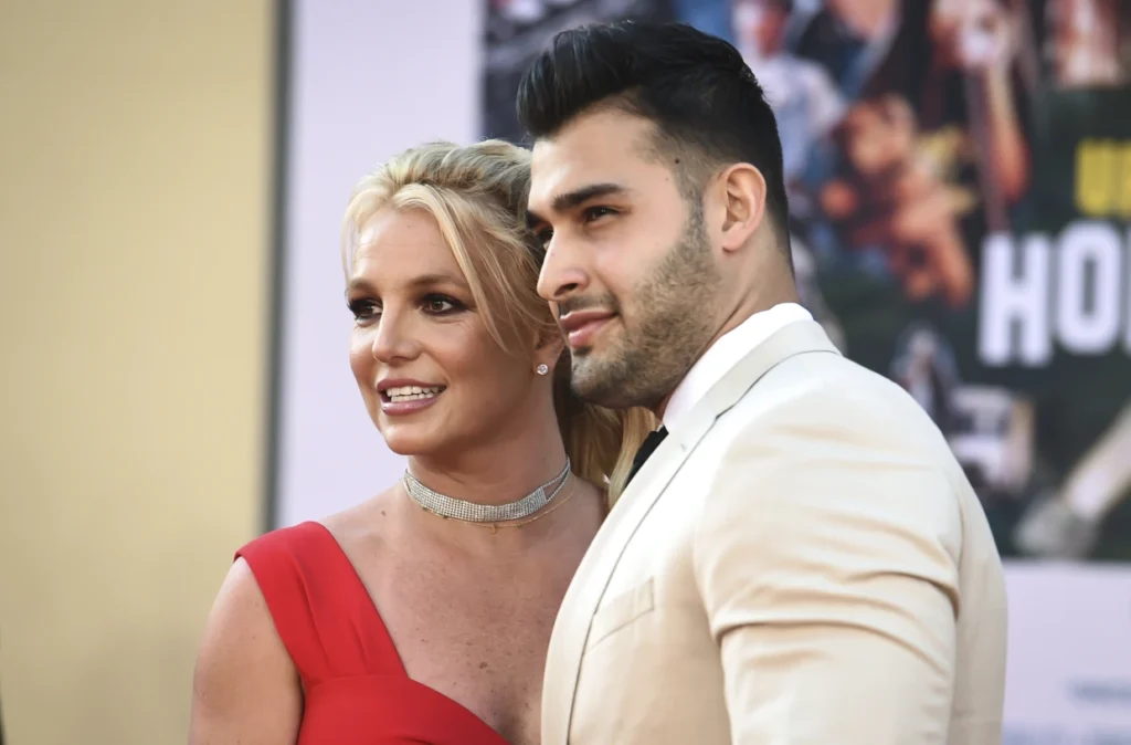 Britney Spears and Sam Asghari arrive at the Los Angeles premiere of "Once Upon a Time in Hollywood" on July 22, 2019