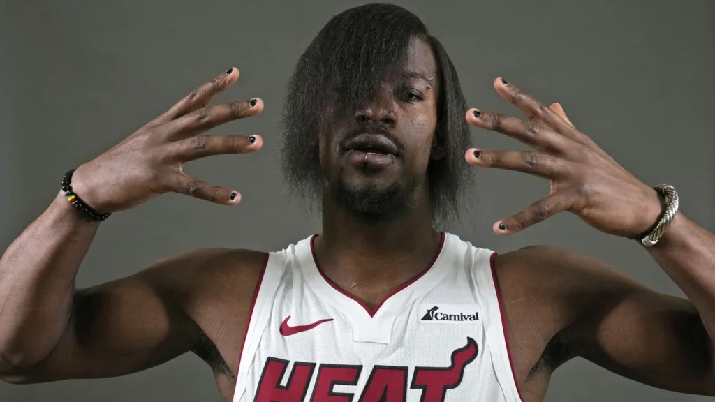 Jimmy Butler, a Miami Heat forward, debuted his new look at media day.