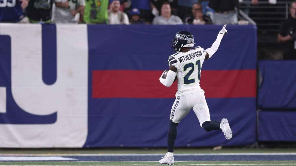 Against the New York Giants, Seahawks  Devon Witherspoon runs in a 97-yard interception touchdown return.