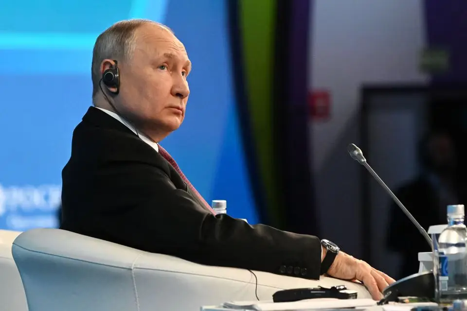 Russian President Vladimir Putin attends the plenary session at the 2023 Russian Energy Week international forum at the Manezh Central Exhibition Hall in Moscow, Russia October 11, 2023. Sputnik/Kristina Kormilitsyna/Kremlin via REUTERS