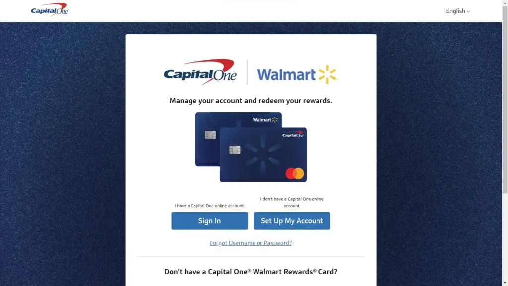 Walmart Credit Card login screen