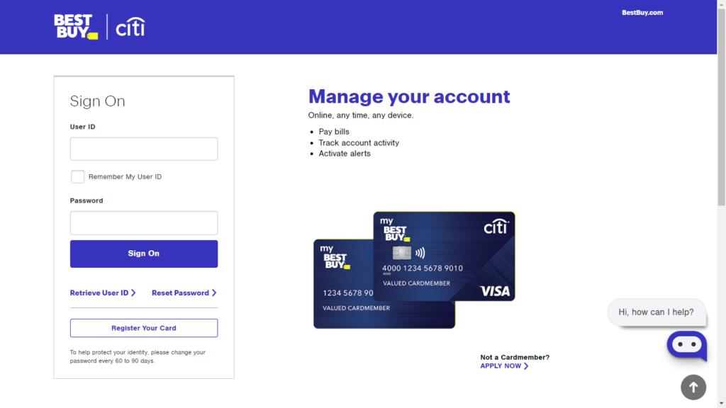 best buy credit card online payment login page